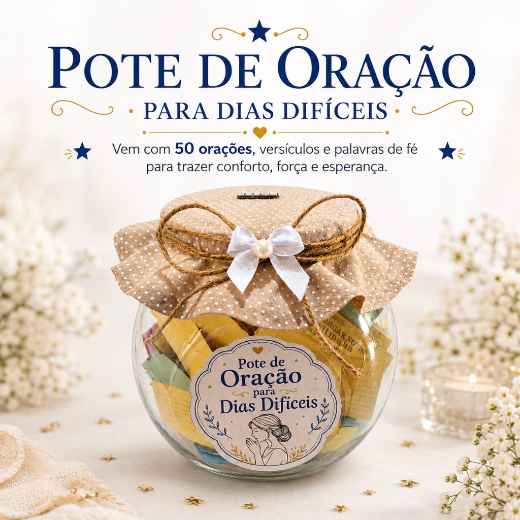 Pote de Oração para Dias Difíceis com 50 Mensagens, Versículos e Palavras de Fé