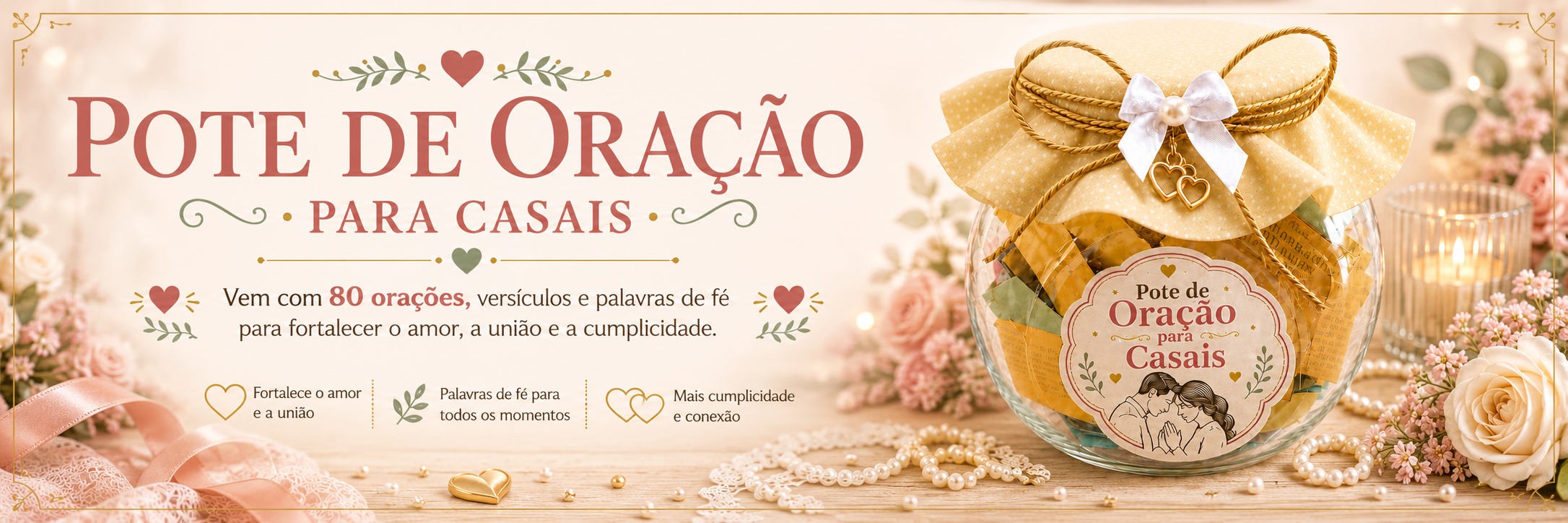 Pote de Oração para Casais com 80 Mensagens, Versículos e Palavras de Fé - Casamento