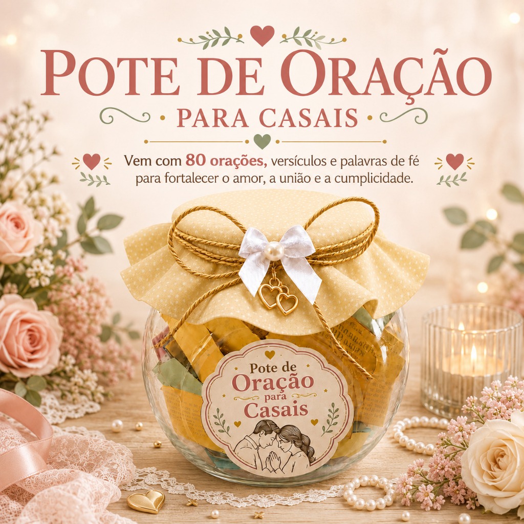 Pote de Oração para Casais com 80 Mensagens, Versículos e Palavras de Fé - Casamento