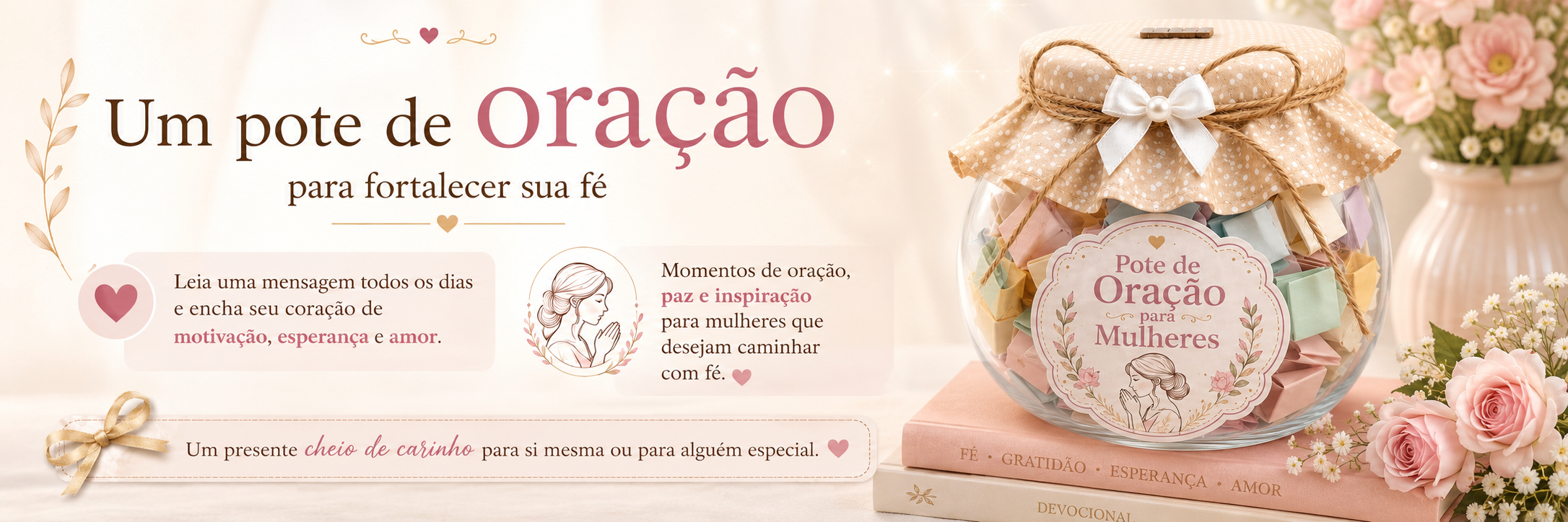 Pote de Oração para Mulheres com Mensagens de Fé, Motivação e Esperança – Presente Cristão