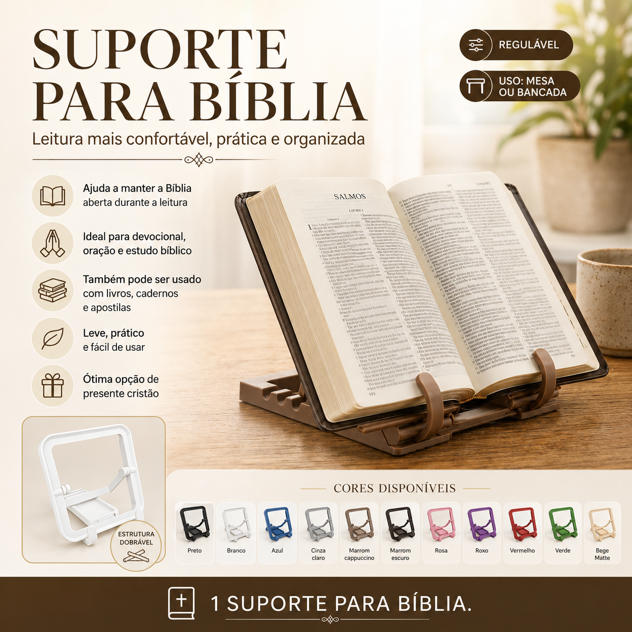 Suporte Para Bíblia Livro Leitura Mesa Regulável Devocional